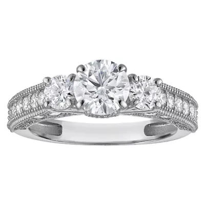 Lab Created 14k Gold cttw Lab-Grown Diamond 3-Stone Round Engagement Ring