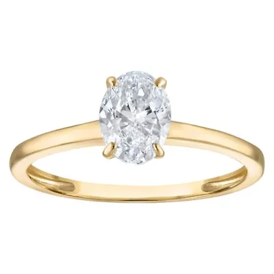 Lab Created 14k Yellow Gold 1 cttw Lab-Grown Diamond Oval Solitaire Ring
