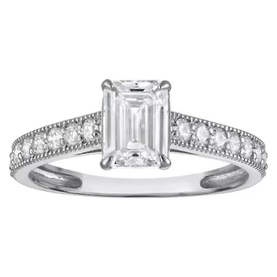 Lab Created 14k Gold cttw Lab-Grown Diamond Emerald Engagement Ring