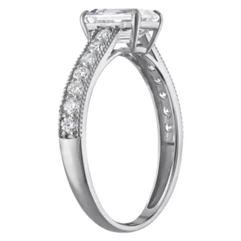 Lab Created 14k Gold cttw Lab-Grown Diamond Emerald Engagement Ring