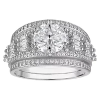Lab Created Platinum Plated Silver Moissanite Ring Set