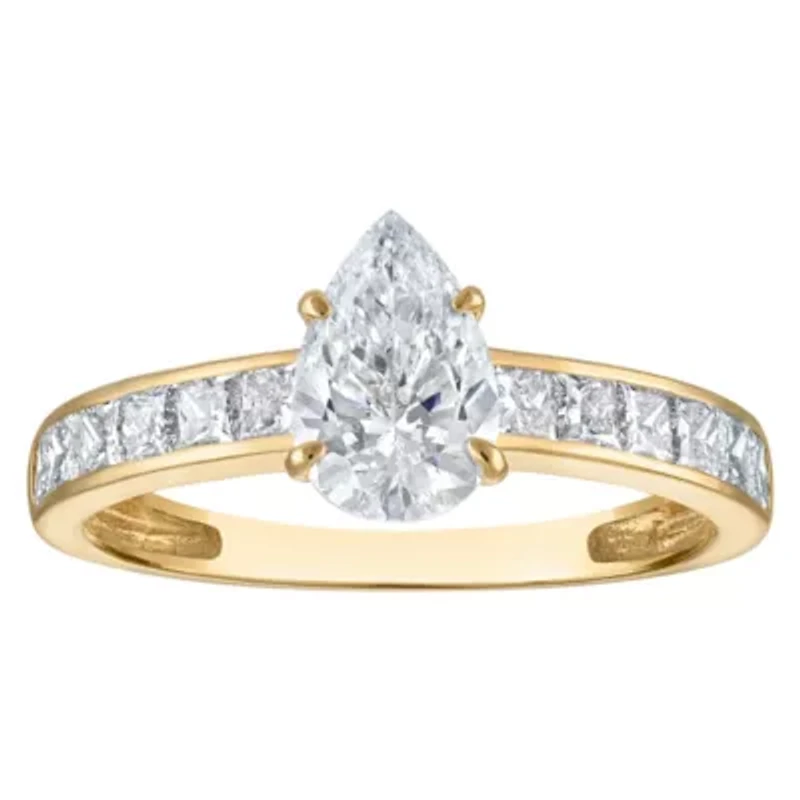 Lab Created 14k Yellow Gold cttw Lab-Grown Diamond Pear Engagement Ring