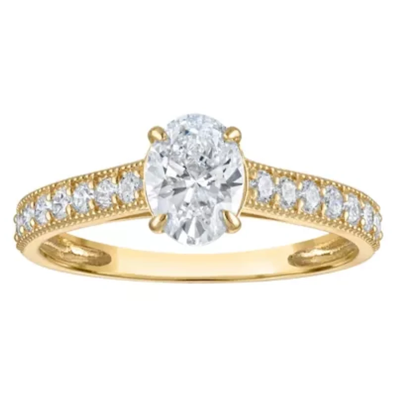 Lab Created 14k Yellow Gold 1.35 cttw Lab-Grown Diamond Oval Engagement Ring