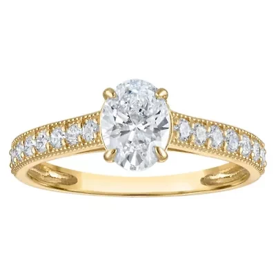 Lab Created 14k Yellow Gold 1.35 cttw Lab-Grown Diamond Oval Engagement Ring