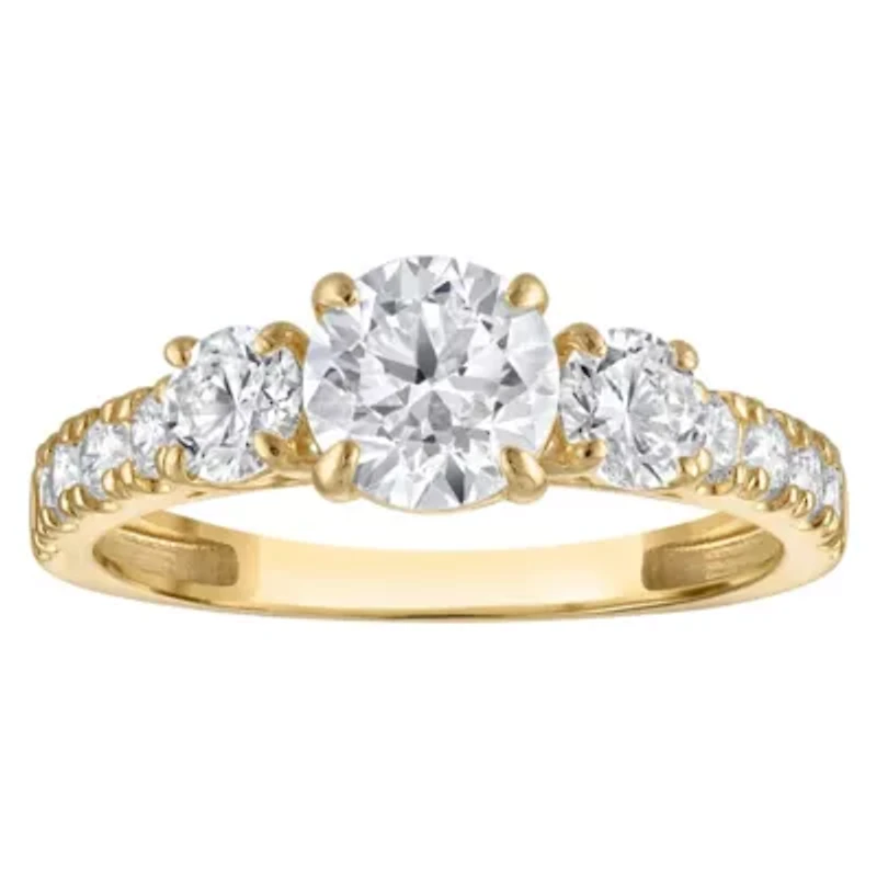 Lab Created 14k Yellow Gold cttw Lab-Grown Diamond 3-Stone Round Engagement Ring