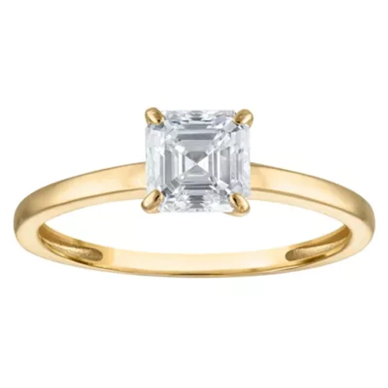 Lab Created 14k Yellow Gold 1 cttw Lab-Grown Diamond Asscher Cut Solitaire Ring