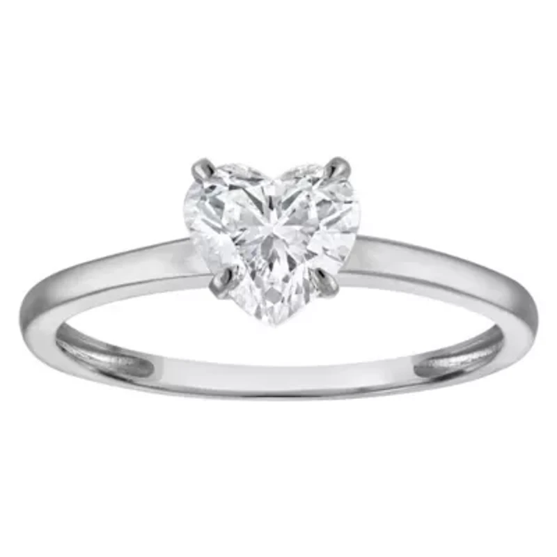 Lab Created 14k Gold 1 cttw Lab-Grown Diamond Heart Solitaire Ring