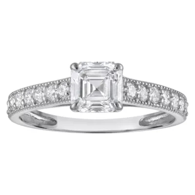 Lab Created 14k Gold 1.35 cttw Lab-Grown Diamond Asscher Cut Engagement Ring