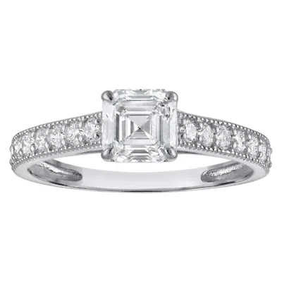 Lab Created 14k Gold 1.35 cttw Lab-Grown Diamond Asscher Cut Engagement Ring