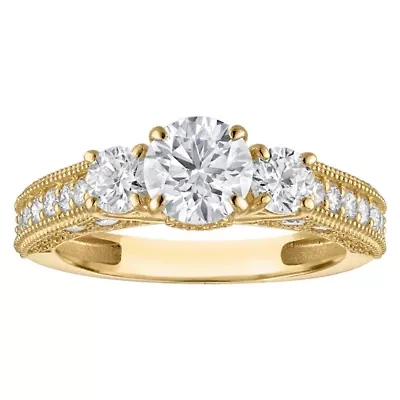 Lab Created 14k Yellow Gold 2 cttw Lab-Grown Diamond 3-Stone Round Engagement Ring