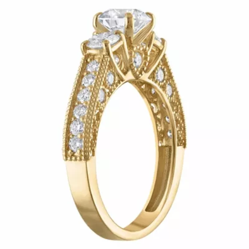 Lab Created 14k Yellow Gold 2 cttw Lab-Grown Diamond 3-Stone Round Engagement Ring