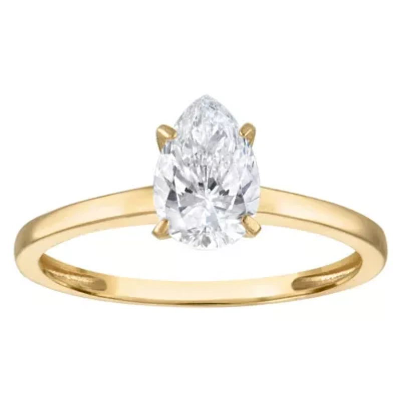 Lab Created 14k Yellow Gold 1 cttw Lab-Grown Diamond Pear Solitaire Ring
