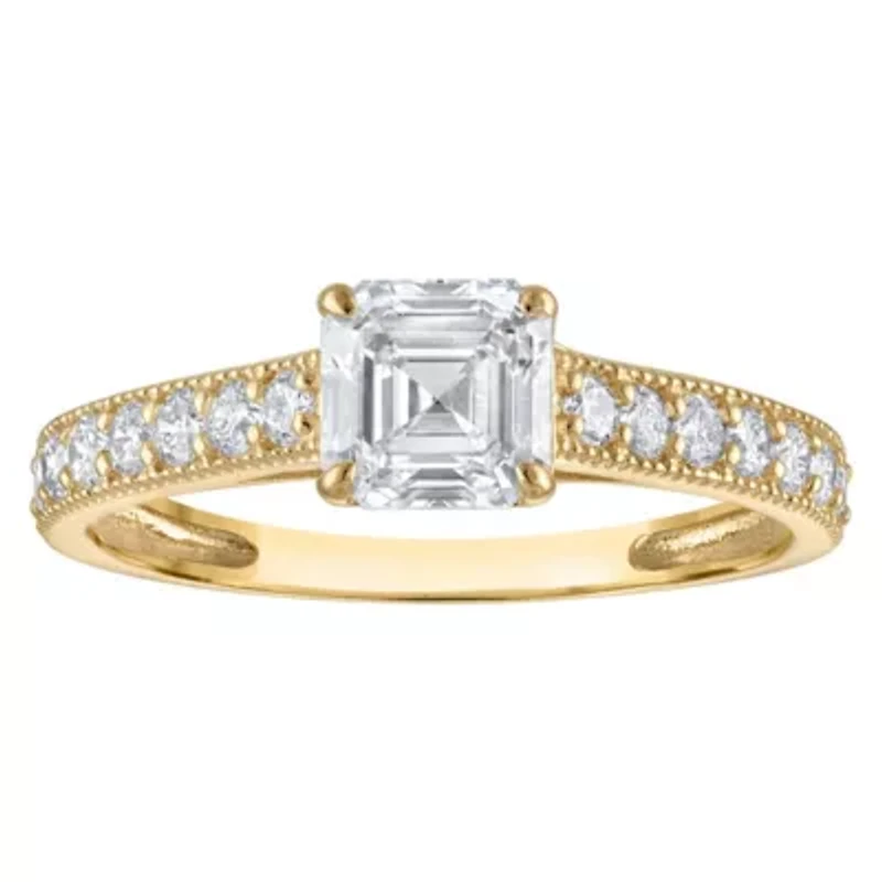 Lab Created 14k Yellow Gold 1.35 cttw Lab-Grown Diamond Asscher Cut Engagement Ring