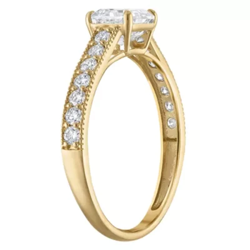 Lab Created 14k Yellow Gold 1.35 cttw Lab-Grown Diamond Asscher Cut Engagement Ring