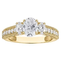 Lab Created 14k Yellow Gold 2 cttw Lab-Grown Diamond 3-Stone Oval Engagement Ring