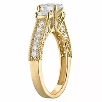 Lab Created 14k Yellow Gold 2 cttw Lab-Grown Diamond 3-Stone Oval Engagement Ring
