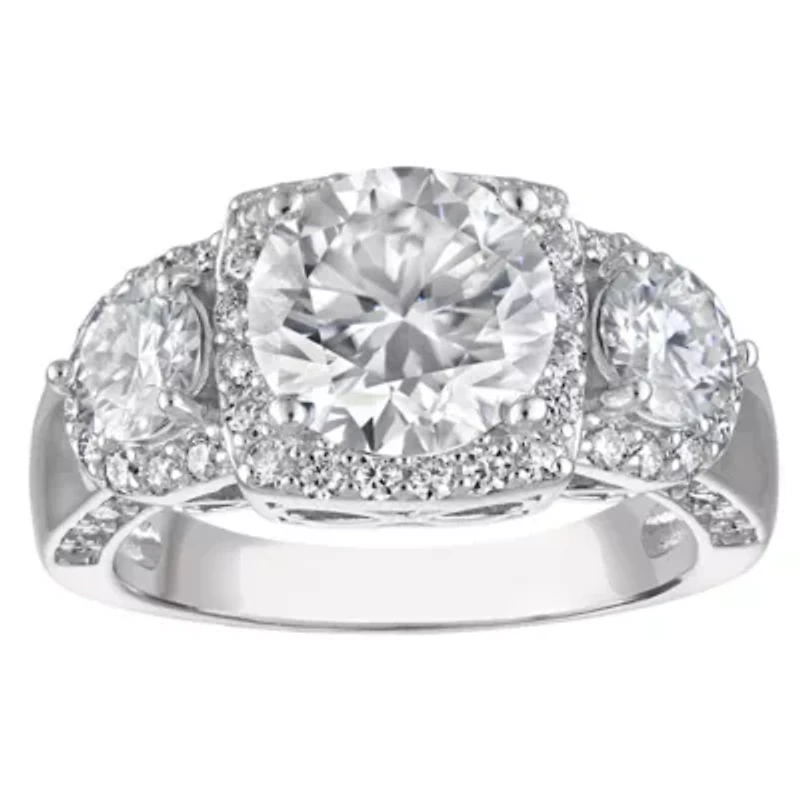 Lab Created Platinum Plated Silver Moissanite Ring Set