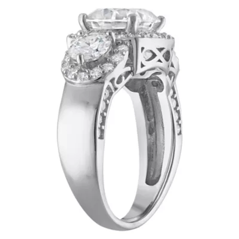 Lab Created Platinum Plated Silver Moissanite Ring Set