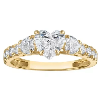 Lab Created 14k Yellow Gold 1.8 cttw Lab-Grown Diamond 3-Stone Heart Engagement Ring