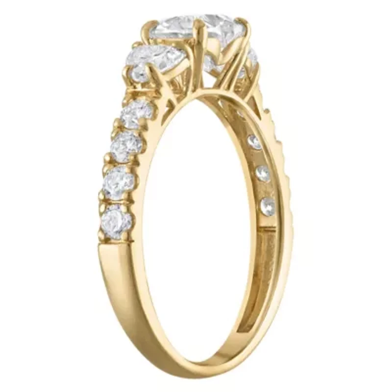 Lab Created 14k Yellow Gold 1.8 cttw Lab-Grown Diamond 3-Stone Heart Engagement Ring