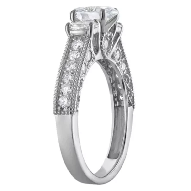 Lab Created 14k Gold 2 cttw Lab-Grown Diamond 3-Stone Oval Engagement Ring