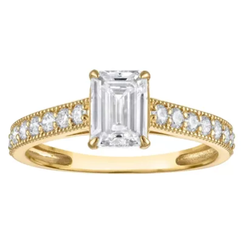 Lab Created 14k Yellow Gold cttw Lab-Grown Diamond Emerald Engagement Ring