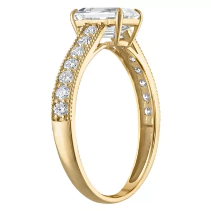 Lab Created 14k Yellow Gold cttw Lab-Grown Diamond Emerald Engagement Ring