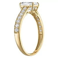 Lab Created 14k Yellow Gold cttw Lab-Grown Diamond Emerald Engagement Ring