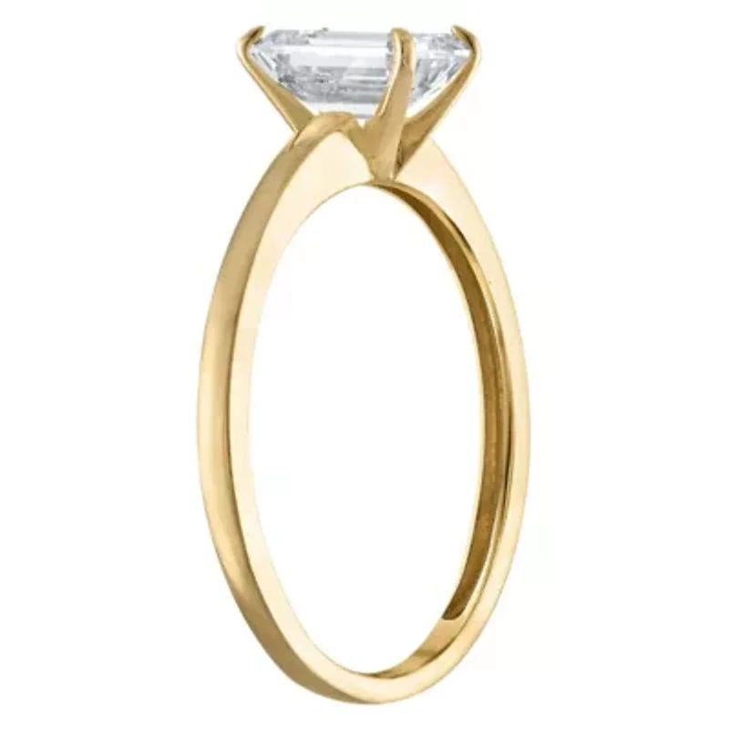 Lab Created 14k Yellow Gold 1 cttw Lab-Grown Diamond Emerald Solitaire Ring