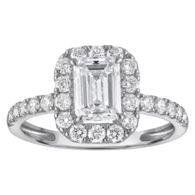 Lab Created 14k Gold cttw Lab-Grown Diamond Emerald Engagement Ring