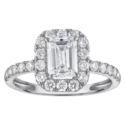 Lab Created 14k Gold cttw Lab-Grown Diamond Emerald Engagement Ring