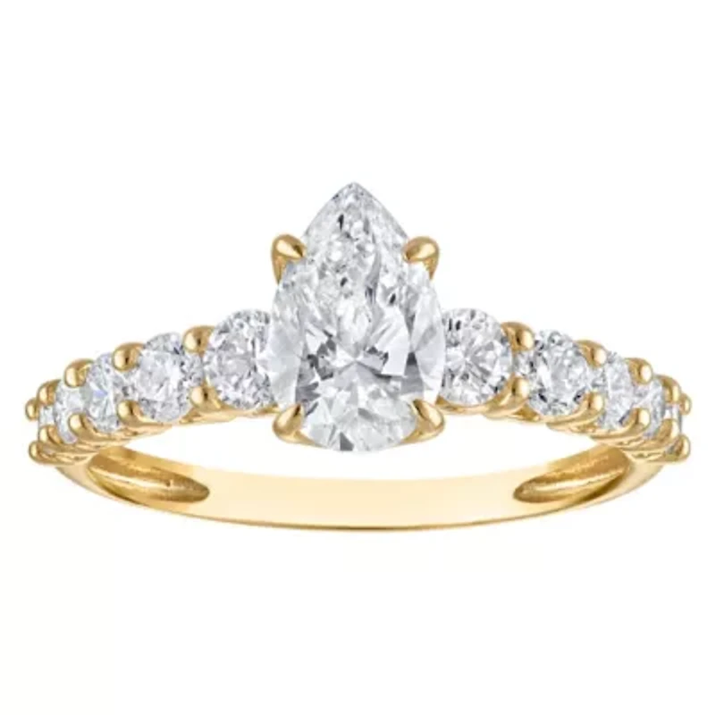 Lab Created 14k Yellow Gold cttw Lab-Grown Diamond Pear Engagement Ring