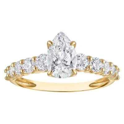 Lab Created 14k Yellow Gold 2 cttw Lab-Grown Diamond Pear Engagement Ring