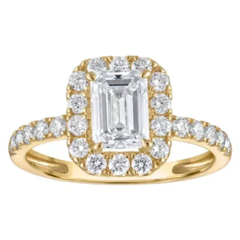 Lab Created 14k Yellow Gold cttw Lab-Grown Diamond Emerald Engagement Ring