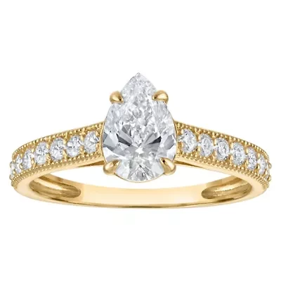 Lab Created 14k Yellow Gold 1.35 cttw Lab-Grown Diamond Pear Engagement Ring