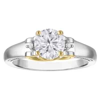 Lab Created Platinum Plated Silver Moissanite Ring