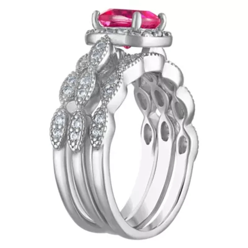 Sterling Silver Pink Topaz 3 Piece Ring Set