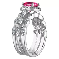Sterling Silver Pink Topaz 3 Piece Ring Set
