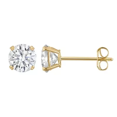 Lab Created 14K Gold CT Round Cut Moissanite Solitaire Stud Earrings
