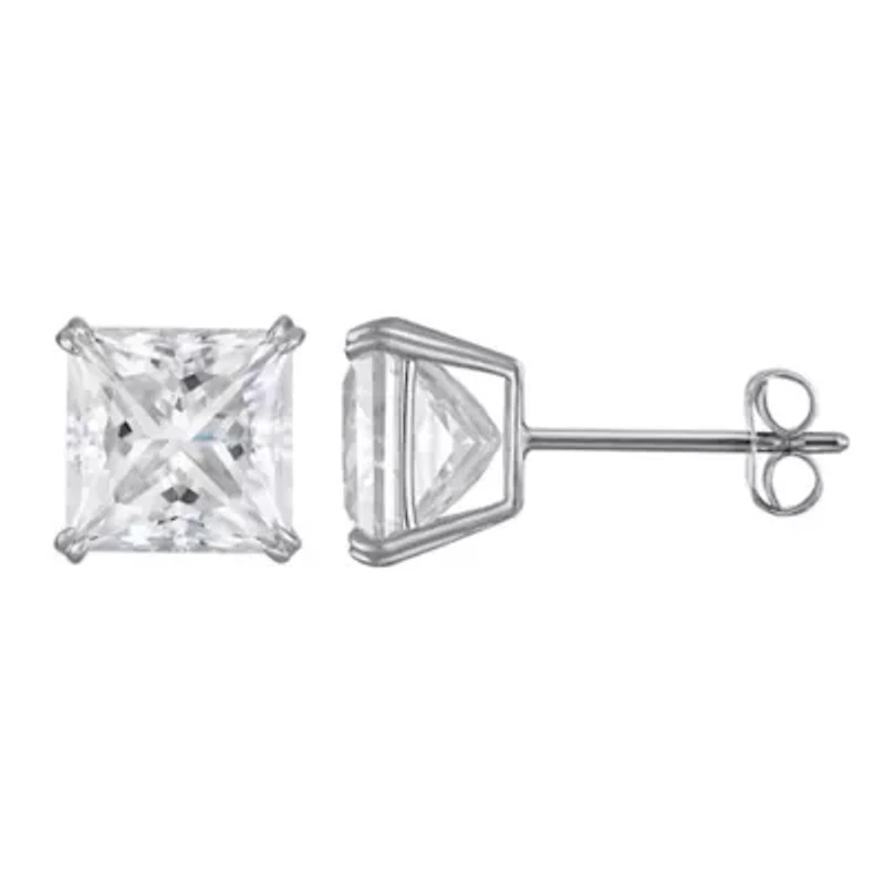 Lab Created 14K Gold 3 CT Princess Cut Moissanite Solitaire Stud Earrings
