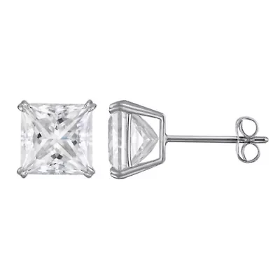 Lab Created 14K Gold 3 CT Princess Cut Moissanite Solitaire Stud Earrings