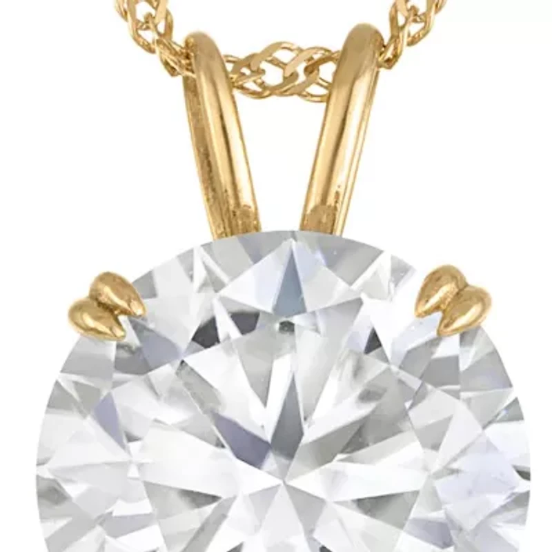 Lab Created 14K Gold 1 CT Round Cut Created Moissanite Solitaire Pendant