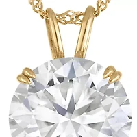 Lab Created 14K Gold 1 CT Round Cut Created Moissanite Solitaire Pendant