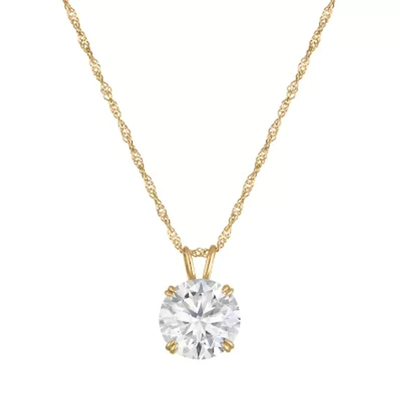 Lab Created 14K Gold 1 CT Round Cut Created Moissanite Solitaire Pendant