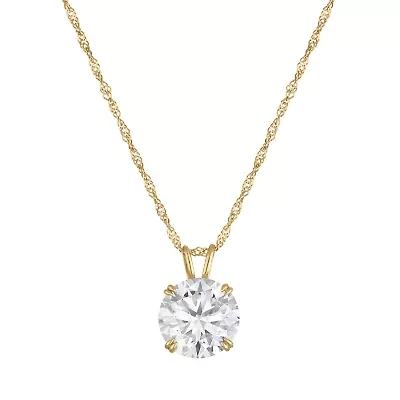 Lab Created 14K Gold 1 CT Round Cut Created Moissanite Solitaire Pendant