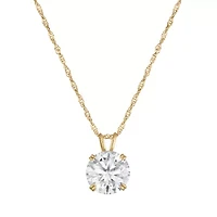 Lab Created 14K Gold 1 CT Round Cut Created Moissanite Solitaire Pendant