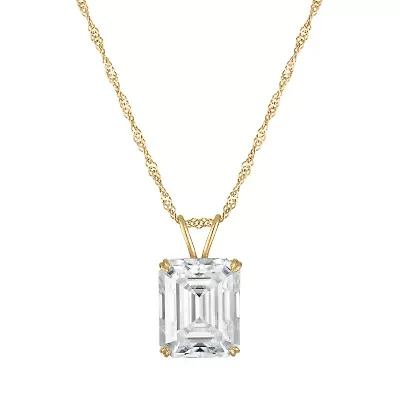 Lab Created 14K Gold 3.5 CT Emerald Cut Created Moissanite Solitaire Pendant