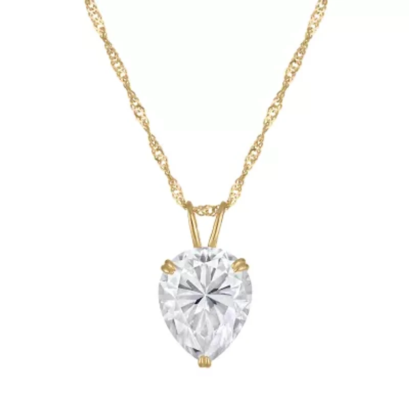 Lab Created 14K Gold 2.5 CT Pear Cut Created Moissanite Solitaire Pendant