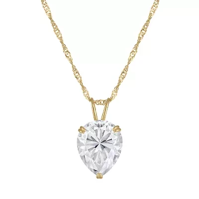 Lab Created 14K Gold 2.5 CT Pear Cut Created Moissanite Solitaire Pendant
