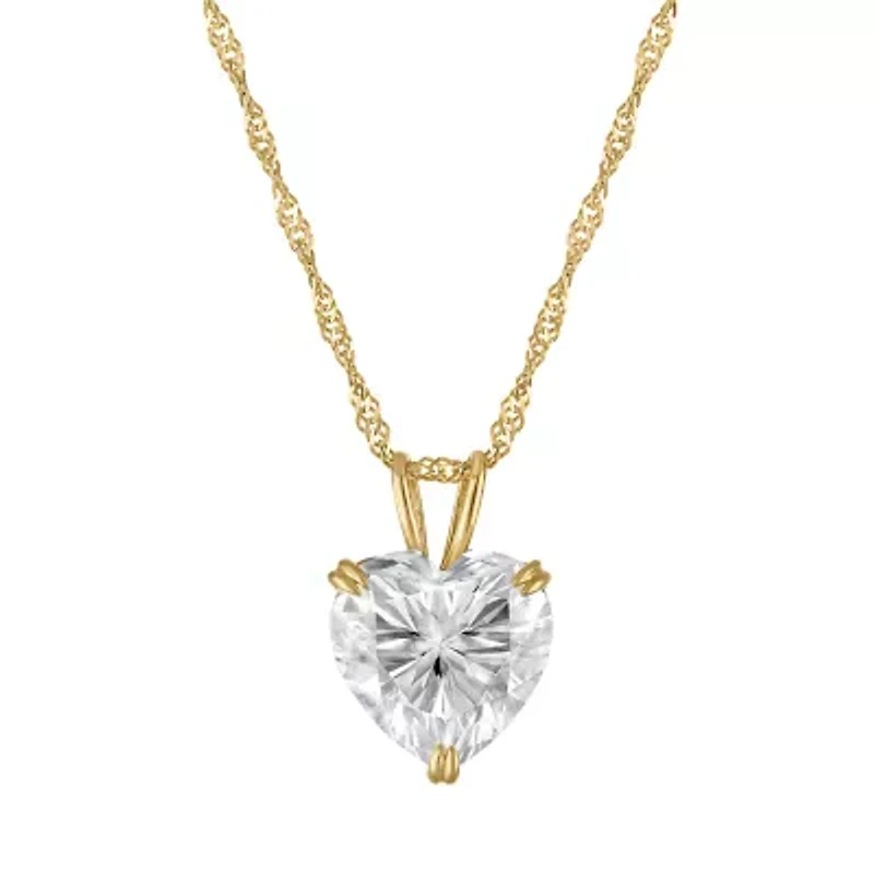 Lab Created 14K Gold 2.5 CT Heart Cut Created Moissanite Solitaire Pendant